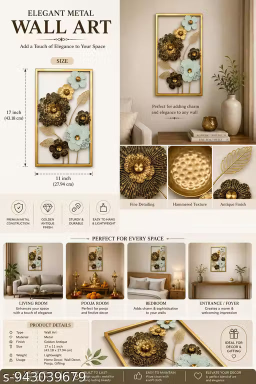 Metal Wall Art Modern Wall Hanging for Bedroom & Home