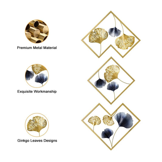 Gold Color Metal Wall Decor Leaf Wall Hanging Decoration, (W-BARFI)