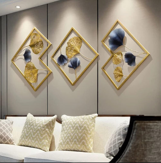 Gold Color Metal Wall Decor Leaf Wall Hanging Decoration, (W-BARFI)