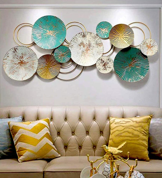 METAL WALL ART – PREMIUM HANDCRAFTED ANTIQUE GOLD & TURQUOISE GREEN CIRCLE DESIGN