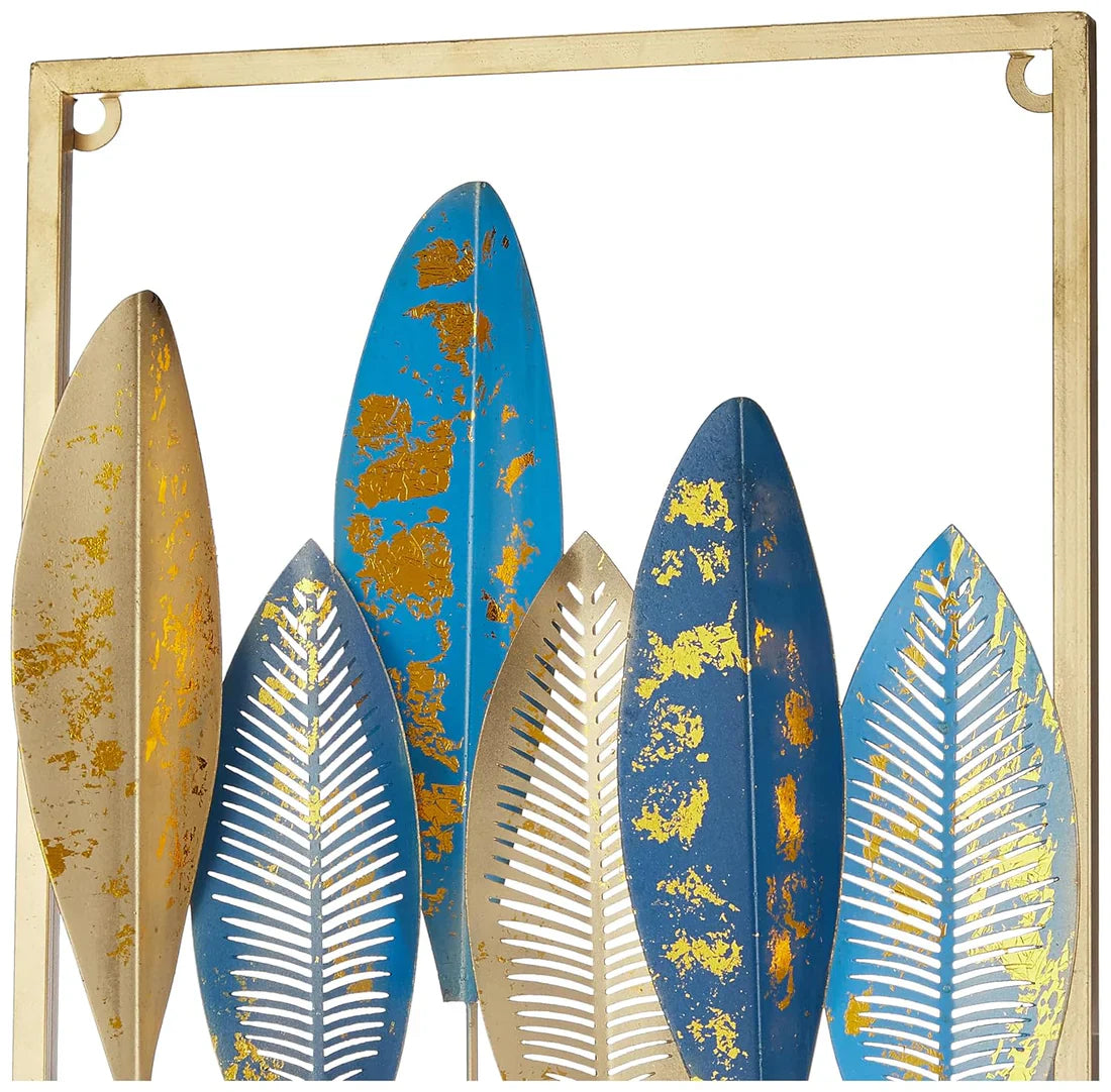 Gold Color Metal Wall Decor Leaf Wall Hanging Decoration, Set of 3 Metal Wall