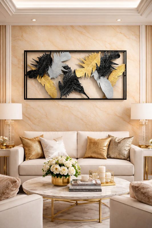 Gold Color Metal Wall Decor Leaf Wall Hanging Decoration,